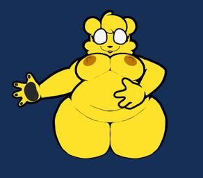 anthro areola bear_paws belly belly_rub big_belly breasts empty_eyes female fur looking_at_viewer navel nipples nude open_mouth overweight overweight_female simple_background solo wide_hips yellow_body yellow_fur lewdewott arum_(hornygoldyber) bear mammal ursine 2025 animated animated_gif digital_drawing_(artwork) digital_media_(artwork) hi_res loop meme short_playtime