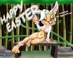 big_teeth bikini blonde_hair blue_eyes bunny_costume clothing costume easter_egg female hair holidays lying on_side paws pose solo swimwear two-piece_swimsuit brandyfriend1 brandy_and_mr._whiskers disney easter brandy_harrington easter_bunny canid canine mammal hi_res pinup