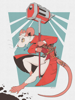 anthro biped buckteeth claws clothing coat female finger_claws fur hammer holding_hammer holding_melee_weapon holding_object holding_tool holding_weapon melee_weapon monotone_body monotone_fur notched_ear red_clothing red_coat red_topwear solo syringe tail_strap teeth toe_claws tools topwear vial weapon whiskers white_body white_fur yellow_eyes gompami mina_the_hollower yacht_club_games mina_(mina_the_hollower) mammal mouse murid murine rodent 2026 3:4 absurd_res digital_media_(artwork) hi_res