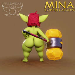 4_fingers 4_toes amber_eyes areola belly big_breasts big_butt big_ears biped blush breasts butt ear_piercing ear_ring fantasy feet female female_humanoid fingers giant_hammer green_body hair hammer hand_on_hip holding_object holding_weapon maul nipple_piercing nipple_ring nipples nude oversized_weapon paladin piercing red_hair ring_piercing shortstack slightly_chubby solo thick_thighs toes tools weapon palewdas_arts palewdasarts_(modeler) mina_(palewdasarts) goblin humanoid 1:1 3d_(artwork) 3d_animation animated digital_media_(artwork) hi_res no_sound short_playtime turntable_(animation) video