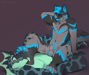 animal_genitalia animal_penis anthro athletic athletic_anthro athletic_male ball_tuft balls beard blue_body blue_eyes blue_fur blue_penis blush canine_genitalia canine_penis countershade_face countershade_tail countershade_torso countershading duo facial_hair feet foot_fetish foot_lick fur genitals grey_body grey_fur hand_behind_head licking lying male male/male male_anthro musk nude nude_anthro nude_male on_back overweight overweight_anthro overweight_male pawpads penis penis_tip sheath simple_background tail teal_body teal_eyes tongue tuft mintyderg mythology minty_(mintyderg) aquatic aquatic_dragon canid canine canis dragon mammal mythological_creature mythological_scalie scalie wolf 2025 absurd_res hi_res