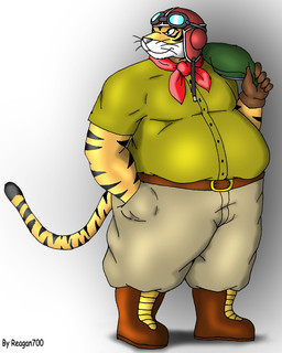 anthro aviator_cap belly big_belly bottomwear clothing eyewear fur goggles male overweight overweight_male pants shirt solo topwear whiskers yellow_body yellow_fur reagan700 dragon_ball captain_yellow felid mammal pantherine tiger 2010 4:5