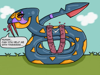2_penises animal_genitalia animal_penis bedroom_eyes big_penis blue_body bodily_fluids cloud cum cum_drip cum_string dialogue dripping fangs feral genital_fluids genitals grass heart_symbol hemipenes huge_penis male medial_ring multi_genitalia multi_penis narrowed_eyes penile_spines penis plant red_eyes seductive solo speech_bubble teeth text unusual_anatomy unusual_genitalia unusual_penis makebattlefront3 nintendo pokemon generation_3_pokemon pokemon_(species) reptile scalie seviper snake 4:3 english_text hi_res