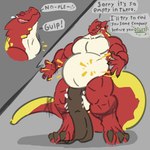 anthro balls belly big_balls big_belly digestion genitals macro male micro muscular oral_vore solo teasing text vore gwyvern g'aad_rylek lizard reptile scalie 1:1 english_text hi_res