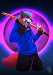 anthro katana male melee_weapon open_mouth smile solo sword tail weapon kobi_seika anderfox canid canine fox mammal hi_res