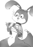 after_transformation anthro chest_wraps collar femboy horn male rabbit_ears solo wide_hips wraps tapirclip polymonfur_how_to_be_polyamorous_in_a_world_of_monsters_and_furries lagomorph leporid mammal rabbit absurd_res hi_res monochrome official_art