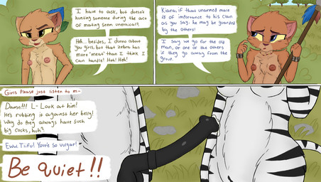 accessory anatomically_correct anatomically_correct_genitalia anatomically_correct_penis animal_genitalia animal_penis anthro balls bodily_fluids breasts casual_nudity claws dialogue equine_genitalia equine_penis erection female genital_fluids genitals jewelry male melee_weapon nature nature_background necklace nipples nude nude_female penis polearm precum savanna small_breasts spear striped_body stripes text tribal weapon yellow_sclera young lerasmel disney the_lion_guard the_lion_king tiifu_(the_lion_guard) zuri_(the_lion_guard) equid equine felid feline lion mammal pantherine zebra comic digital_media_(artwork) english_text hi_res