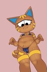 anthro big_sister_villager bikini bodily_fluids brown_body camel_toe clothed clothing embarrassed fangs female fur looking_down simple_background solo sweat swimwear teeth two-piece_swimsuit wardrobe_malfunction kooying animal_crossing nintendo katt_(animal_crossing) domestic_cat felid feline felis mammal digital_media_(artwork)