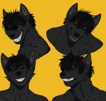 anthro black_nose black_sclera cheeky expressions fur hair looking_at_viewer male open_mouth scar simple_background smile solo teeth nineki99 darkwolf_(darkwolfdemon) canid canine canis mammal wolf absurd_res bust_portrait digital_media_(artwork) hi_res portrait