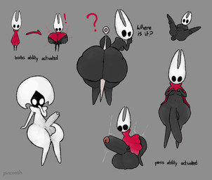 anthro anus areola arthropod_abdomen balls big_balls big_breasts big_butt big_penis biped breast_expansion breasts butt clothed clothing clothing_lift dialogue dress dress_lift erection exclamation_point expansion female flaccid foreskin genitals glans grey_background gynomorph huge_balls huge_breasts huge_butt huge_penis humanoid_genitalia humanoid_penis hyper hyper_balls hyper_breasts hyper_genitalia hyper_penis intersex inverted_nipples looking_at_viewer looking_back nipples object_between_cheeks oblivious penis presenting presenting_vulva question_mark rear_view red_clothing red_dress simple_background solo spread_legs spreading standing surprised text tremble_spikes vulva weapon wide_eyed pincoosh hollow_knight:_silksong hollow_knight_(franchise) team_cherry hornet_(hollow_knight) lace_(hollow_knight:_silksong) arthropod 2025 artist_name digital_media_(artwork) hi_res multiple_images sketch_page