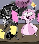 alternate_species ambiguous_gender anthro anthrofied candle clothing dress duo machine pom_poms cakeanon five_nights_at_freddy's scottgames cupcake_(fnaf) fan_(fnaf) humanoid robot