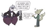 2022 anonymous_character anthro big_butt blackberry_(zangg) butt canid canine clothed clothing comic dialogue digital_drawing_(artwork) digital_media_(artwork) duo english_text excadrill fan_character female fox gas_mask generation_5_pokemon hi_res male mammal mask nintendo pokemon pokemon_(species) simple_background speech_bubble stinkinitup text thick_thighs white_background wide_hips