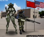 abs ak-74 american_flag anthro anti-air armor army athletic athletic_female autocannon big_breasts blue_clothing blue_jacket blue_topwear bottomwear breasts bulletproof_vest cargo_pants clothing duo emblem faceless_character faceless_female female flag flag_background flight_jacket gas_mask glowing gun holding_gun holding_object holding_ranged_weapon holding_weapon international_relations jacket knee_pads large_weapon larger_female machine male markings mask metallic_body military military_vehicle multicolored_body muscular muscular_male pants pouches public public_nudity ranged_weapon russian size_difference soldier soviet_union star_(marking) summer tactical_gear tank_(vehicle) text topwear two_tone_body united_states_of_america vehicle warning_label warrior weapon weapon_on_back weapon_on_shoulder wide_hips aerogulphus jagerchief(aerogulphus) human living_machine living_tank living_vehicle mammal artist_name