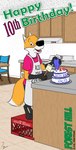 anthro apron cake chair clothing crate dessert digitigrade female food furniture icing_bag shirt solo text topwear young young_anthro young_female campionl forest_hill tanya_locket canid canine fox mammal english_text hi_res