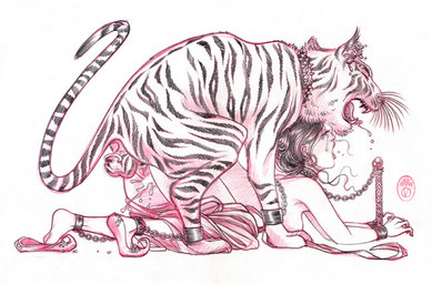 balls bestiality bound chain chained collar duo erection female female_on_feral feral genitals human_on_feral interspecies male male/female male_on_human penis piercing sex tail michael_manning felid human mammal pantherine tiger archived_source