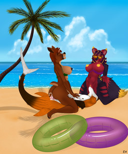 anthro areola bangs beach bent_leg big_breasts black_areola black_body black_eyebrows black_fur black_inner_ear black_nipples black_nose blonde_hair blue_sky bodily_fluids bra bra_down breasts brown_body brown_fur brown_tail clitoris clothing cloud cowgirl_position cum cum_in_vagina cum_inside cunnilingus dipstick_tail eyebrows eyewear female fin from_front_position fur genital_fluids genitals green_bra green_clothing green_underwear group group_sex hair hand_on_belly inflatable inner_tube interspecies kneeling light looking_pleasured lying lying_on_ground male markings medium_breasts multicolored_body multicolored_fur multicolored_hair navel nipples nude nude_anthro nude_female on_back on_bottom on_ground on_top open_mouth open_smile oral orange_body orange_fur outside palm_tree pecs penetration plant purple_hair red_body red_fur red_tail red_tongue sand sea seaside sex short_hair sky smile sunglasses tail tail_fin tail_markings text threesome tongue toothy_grin tree trio two_tone_hair two_tone_tail underwear vaginal vaginal_fluids vaginal_penetration water wavy_hair white_body white_fur yellow_areola yellow_clitoris yellow_markings yellow_nipples yellow_tail_tip yellow_tongue evilangel_art carmen_(orimarmael) castro_valva werefox_(character) canid canine canis deer fox hybrid mammal new_world_deer white-tailed_deer wolf 2025 colored digital_drawing_(artwork) digital_media_(artwork) english_description english_text hi_res lighting shaded signature