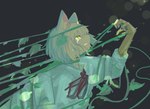 5_fingers anthro black_background bodily_fluids claws clothed clothing crying female fingers hair leaf simple_background solo struggling tears teeth vein yellow_eyes mametunu canid canine canis mammal wolf 2025 absurd_res digital_drawing_(artwork) digital_media_(artwork) hi_res