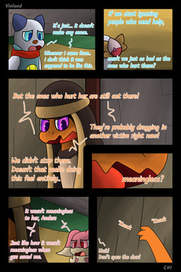 anthro badge biped cloth dialogue fantasy female freckled_face freckles group semi-anthro speech_bubble text vinland nintendo pokemon pokemon_mystery_dungeon spike_chunsoft anders_(infinitydoom) ano_(vinland) sebastian_(infinitydoom) audino charmander generation_1_pokemon generation_5_pokemon oshawott pokemon_(species) 2:3 absurd_res artist_name comic digital_drawing_(artwork) digital_media_(artwork) english_text hi_res shaded simple_shading story