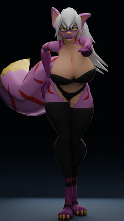 anthro big_breasts big_tail bra breasts clothing eyewear female footwear fur glasses hair high_heels legwear looking_at_viewer panties ponytail purple_body purple_fur shoes simple_background smile solo tail thick_thighs thigh_highs topwear underwear white_hair zielenwuff zielen_rex_(zielenwuff) canid canine mammal maned_wolf 3d_(artwork) 9:16 digital_media_(artwork) hi_res