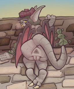 anthro anus bodily_fluids butt clothing facial_piercing female genital_fluids genitals hair hat headgear headwear looking_at_viewer membrane_(anatomy) membranous_wings nose_piercing nose_ring nude piercing rear_view ring_piercing solo tail vulva wings kykyro deadlock_(game) disney gargoyles valve valve_corporation ivy_(deadlock) gargoyle absurd_res digital_media_(artwork) hi_res