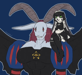 anthro bottomwear clothed clothing collar crossdressing duo femboy fur humanoid_hands looking_at_viewer maid_uniform male sitting skirt uniform moodytail bandai_namco digimon digimon_(species) lagomorph leporid mammal mephistomon rabbit 2025 absurd_res alpha_channel digital_media_(artwork) hi_res