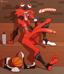 4_toes ball balls basketball_(ball) bench bodily_fluids bottle clothed clothing container dripping erection eye_roll feet foot_fetish foot_sniffing footwear genital_fluids genitals leaking_precum legwear long_penis male navel nude partially_clothed penis precum precum_drip raised_leg shoes shoes_removed sitting sniffing sniffing_clothes sock_fetish sock_sniffing socks socks_removed soles solo stirrup_legwear stirrup_socks stirrup_stockings stirrups stockings tall toes wall_(structure) itsdante cartoon_network foster's_home_for_imaginary_friends wilt_(fhfif) humanoid imaginary_friend absurd_res hi_res