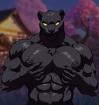 abs anthro barazoku big_muscles black_body black_fur body_hair chest_tuft ear_piercing eye_scar facial_scar feline_ears fur male muscular muscular_anthro muscular_male nipple_piercing nipples nude pecs piercing scar solo tuft yellow_eyes unknown_artist epic_games fortnite fortnite:_battle_royale boss_koji_(fortnite) felid feline mammal pantherine absurd_res digital_media_(artwork) hi_res