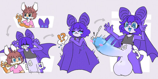 :3 ambush big_penis blue_blush blush cock_transformation duo emanata femboy food forced forced_transformation genitals hair huge_penis humanoid_genitalia humanoid_penis inflatable membrane_(anatomy) membranous_wings penis pizza purple_hair surprised transformation transformation_sequence wings popstick ande_(hima_nsfw) ariel_(popstick) animate_inanimate bat felid feline living_inflatable living_pool_toy lynx mammal 2025 hi_res