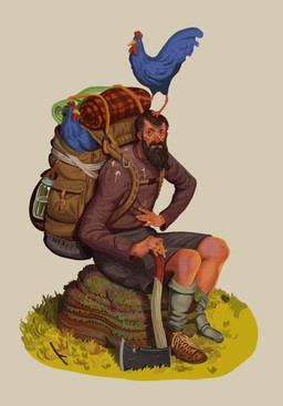 3_toes 5_fingers arms_bent avian_caruncle axe backpack beak beak_closed beard black_beard black_bottomwear black_clothing black_facial_hair black_shorts blue_body blue_feathers blue_tail blue_wings bottle bottomwear brown_backpack brown_clothing brown_footwear brown_hair brown_shoes clothed clothed_human clothed_male clothing comb_(anatomy) container dewlap_(anatomy) facial_hair feathered_wings feathers feces feces_on_clothing feet female female_feral feral fingernails fingers folded_wings footwear fully_clothed fully_clothed_human fully_clothed_male grass grey_clothing grey_eyes grey_footwear grey_socks group hair head_crest holding_axe holding_object human_focus larger_human larger_male light looking_at_viewer male mature_human mature_male mouth_closed nails not_furry_focus on_rock one_shoe_on plant red_clothing red_shirt red_topwear rock shirt shoelaces shoes short_hair shorts simple_background sitting sitting_on_rock size_difference sleeping_bag smaller_female smaller_feral socks standing_on_another tail tail_feathers tan_body tan_fingernails tan_nails tan_skin toes topwear trio water water_bottle wattle wings yellow_background yellow_beak jack_kirby_crosby avian bird chicken galliform human mammal phasianid 2018 adobe_photoshop_(artwork) digital_drawing_(artwork) digital_media_(artwork) english_description hi_res lighting procreate_(artwork) shaded