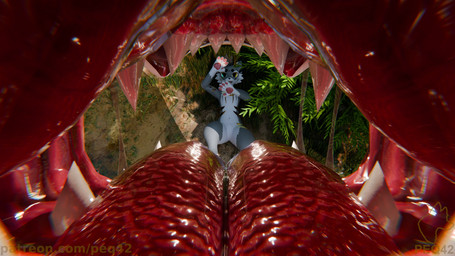 anthro bodily_fluids detailed_background duo first_person_view imminent_vore looking_at_viewer male mouth_shot open_mouth oral_vore reverse_mouth_shot saliva teeth tongue vore peq42 peq_(peq42) mayu_(azuki) novabeast hi_res