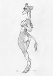 anthro big_butt breasts butt covering covering_breasts eyelashes female fondling fur hand_on_breast holding_breast hooves horn long_neck looking_at_viewer looking_back nude ossicone self_fondle smile solo standing tail tail_tuft tuft ecmajor giraffe giraffid mammal 2018 graphite_(artwork) greyscale hi_res monochrome sketch traditional_media_(artwork)