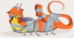 anthro bdsm bondage bound feet fur gag gagged hogtied horn lying male nipples nude on_front restraints simple_background solo tail tape tape_gag moire_dragon saltyserpent mythology dragon mythological_creature mythological_scalie scalie hi_res