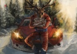 anthro antlers athletic athletic_anthro athletic_male car hooves horn male outside pilot rally_(sport) rally_car rally_pilot rally_uniform snow solo sport vehicle racoonwolf deer mammal digital_media_(artwork) digital_painting_(artwork)