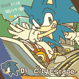 anthro blue_body blue_fur city clothing footwear fur gloves green_eyes grin gui handwear male outside shoes smile snowboard snowboarding soap_shoes solo text bukikobuta sega sonic_adventure sonic_the_hedgehog_(series) sonic_the_hedgehog eulipotyphlan hedgehog mammal 1:1 2013 english_text low_res