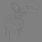 anthro big_butt breasts butt desk female furniture small_breasts solo speech_bubble table tablet nerobero0 super_planet_dolan shima_luan felid feline mammal 1:1 hi_res monochrome