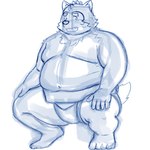 anthro asian_clothing belly blush clothing crouching east_asian_clothing embarrassed eyebrows japanese_clothing male mawashi navel overweight overweight_male simple_background solo sumo_wrestler thick_eyebrows white_background yaki_atsuage lifewonders live_a_hero mokdai canid canine canis domestic_dog mammal 1:1 hi_res sketch