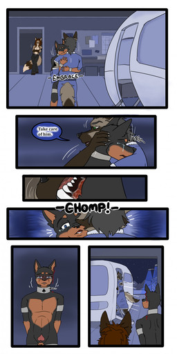 ankle_cuffs anthro bite blood bodily_fluids car collar cuff_(restraint) dialogue duo ear_bite goodbye hug leaning_on_doorway male metal_collar restraints spades_(suit) suit_symbol tail tears teeth_showing text vehicle wrist_cuffs tatsuchan18 spade_(tatsuchan18) canid canine canis dobermann domestic_dog fox hybrid mammal pinscher wolf absurd_res comic digital_media_(artwork) english_text hi_res multiple_scenes