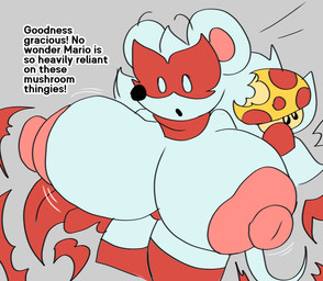 anthro anthrofied big_breasts big_nipples breasts clothed clothing dialogue exposed_breasts female fungus fur gloves grey_background hair handwear huge_breasts huge_nipples legwear mask mushroom nipples open_mouth panties pink_nipples simple_background solo super_mushroom tail text thigh_highs torn_clothing underwear wearing_mask white_body white_eyes white_fur white_hair filthycottonart unfortu-nate mario_bros nintendo paper_mario ms._mowz little_mouser mammal mouse murid murine rodent 2026 digital_media_(artwork) english_text hi_res