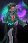 3_fingers aurora_(phenomenon) breasts detailed_background female fingers glowing glowing_eyes green_hair hair hair_over_eye medium_breasts medium_hair night not_furry one_eye_obstructed open_mouth psychic red_eyes sky solo star starry_sky divifilly nintendo pokemon ruby_(ghostth39) gardevoir generation_3_pokemon humanoid pokemon_(species) 2022 2:3 hi_res signature