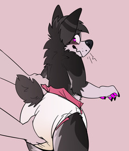 ambiguous_gender anthro bodily_fluids diaper diaper_check duo embarrassed genital_fluids hand_on_butt male shy unclean_diaper urine used_diaper using_diaper wet_diaper wetting wetting_diaper sugarbiscuits pyre_corgi canid canine canis domestic_dog herding_dog mammal pastoral_dog welsh_corgi absurd_res hi_res