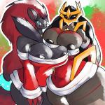 anthro anthrofied big_breasts breast_squeeze breast_squish breasts breasts_frottage duo female hair hand_on_breast holidays huge_breasts huge_hips looking_at_viewer nipples pokemorph small_head squeezing squish wide_hips platinumeggs christmas mythology nintendo pokemon nythe canid canine dragon generation_4_pokemon generation_5_pokemon giratina legendary_pokemon mammal mythological_creature mythological_scalie origin_forme_giratina pokemon_(species) scalie zoroark 1:1 hi_res