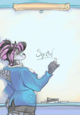 anthro breasts chalk chalkboard classroom clothed clothing eyewear female glasses hair holding_chalk information_board inside looking_at_viewer non-mammal_breasts pink_hair school seductive sex_education side_boob solo standing teacher mamabliss nolly aquatic fish shark hi_res