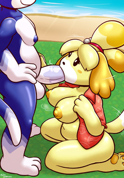 anthro anthro_on_anthro anthro_penetrated anthro_penetrating anthro_penetrating_anthro balls big_balls big_breasts big_butt big_penis black_sclera blue_nipples bodily_fluids bottomless breasts butt clothed clothing dipstick_tail duo erection fellatio female female_penetrated fur genitals hand_on_belly looking_up male male/female male_penetrating male_penetrating_female markings motion_lines nipples nude open_clothing open_shirt open_topwear oral orange_body orange_fur orange_nipples orange_pawpads outside pawpads penetration penile penis saliva sex shirt smile smirk standing tail tail_markings tail_motion tailwag thick_thighs throbbing throbbing_penis topwear white_balls white_eyes white_penis yellow_body yellow_fur felino animal_crossing nintendo rover_(animal_crossing) canid canine canis domestic_cat domestic_dog felid feline felis mammal shih_tzu toy_dog 2026 absurd_res hi_res