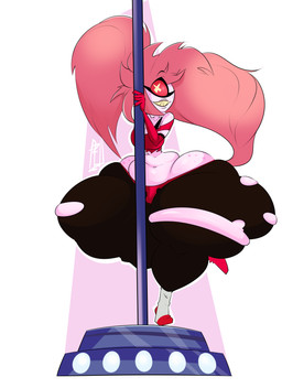 1_eye big_butt black_bottomwear black_bra black_clothing black_eyebrows black_pants black_underwear bottomwear bra butt clothing eyebrows eyelashes female footwear freckled_face freckled_shoulders freckles hair huge_butt huge_hips huge_thighs hyper hyper_butt hyper_hips hyper_thighs navel not_furry panties pants pink_background pink_body pink_hair pink_skin pole raised_leg red_clothing red_panties red_sclera red_topwear red_underwear sharp_teeth shoes simple_background smile solo stripper_pole teeth thick_thighs tight_clothing topwear torn_bottomwear torn_clothing torn_pants underwear white_background white_clothing white_footwear white_shoes wide_hips x_eyes yellow_eyes yellow_teeth refidl hazbin_hotel hellaverse cherri_bomb_(hazbin_hotel) demon humanoid 2025 absurd_res colored digital_media_(artwork) hi_res shaded signature