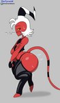 absurd_res big_butt bulge butt clothing demon demon_humanoid english_text grey_background helluva_boss hi_res humanoid imp legwear male moxxie_(helluva_boss) not_furry red_body simple_background solo text thetyrant thick_thighs thigh_highs