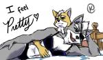 anthro bed clothed clothing crossdressing duo furniture humor male male/male simple_background white_background kokoro-tokoro nintendo star_fox fox_mccloud wolf_o'donnell canid canine canis fox mammal wolf