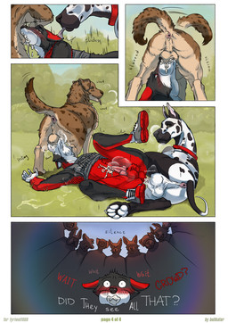 anal anal_knotting anal_penetration anthro anthro_on_feral anthro_penetrated anus balls bestiality bodily_fluids cum cum_inside cum_on_self double_knotting double_penetration erection fellatio feral feral_penetrating feral_penetrating_anthro genital_fluids genitals glans group group_sex intraspecies intraspecies_bestiality knot knotted_penis knotting licking looking_pleasured male male/male male_penetrated male_penetrating male_penetrating_male oral oral_knotting oral_penetration penetration penile penile_penetration penis public public_sex questionable_consent sex text threesome tongue bullkater cinna_(fyriwolf666) pepper_(graceful_k9) canid canine canis domestic_dog great_dane mammal mastiff molosser pastoral_dog comic english_text hi_res