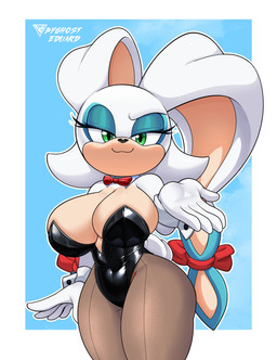 anthro big_breasts big_ears black_clothing black_leotard black_nose blue_background blue_body blue_fur bow_tie breasts clothing cuffs_(clothing) dipstick_ears ear_markings eyelashes female floppy_ears front_view fur gloves green_eyes grey_clothing grey_legwear grey_tights handwear legwear leotard long_ears looking_at_viewer lop_ears multicolored_ears navel_outline red_bow red_bow_tie simple_background smile solo tan_body tan_fur thick_thighs tights white_background white_body white_clothing white_fur white_gloves white_handwear wide_hips byghosteduard sega sonic_the_hedgehog_(series) carrotia_the_rabbit_(archie_sonic) lagomorph leporid mammal rabbit absurd_res hi_res