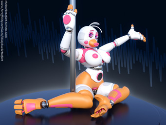 anthro areola beak beak_lips beakstick breasts clothing dancing female footwear furgonomics genitals high_heels lipstick machine makeup nipples non-mammal_breasts non-mammal_nipples pink_areola pink_nipples pole pole_dancing shoes solo vulva idsaybucketsofart five_nights_at_freddy's freddy_fazbear's_pizzeria_simulator scottgames funtime_chica_(fnaf) animatronic avian bird chicken galliform phasianid robot 3d_(artwork) 4:3 digital_media_(artwork)