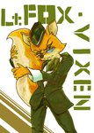 angry anthro clothing eyelashes eyeshadow eyewear female glasses hat headgear headwear holding_tail looking_at_viewer makeup military_uniform sad solo tail uniform sek_studio squirrel_and_hedgehog lt._fox_vixen canid canine fox mammal 2020